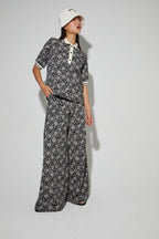 Polo Panama Flower Black, Fabriqué En Italie