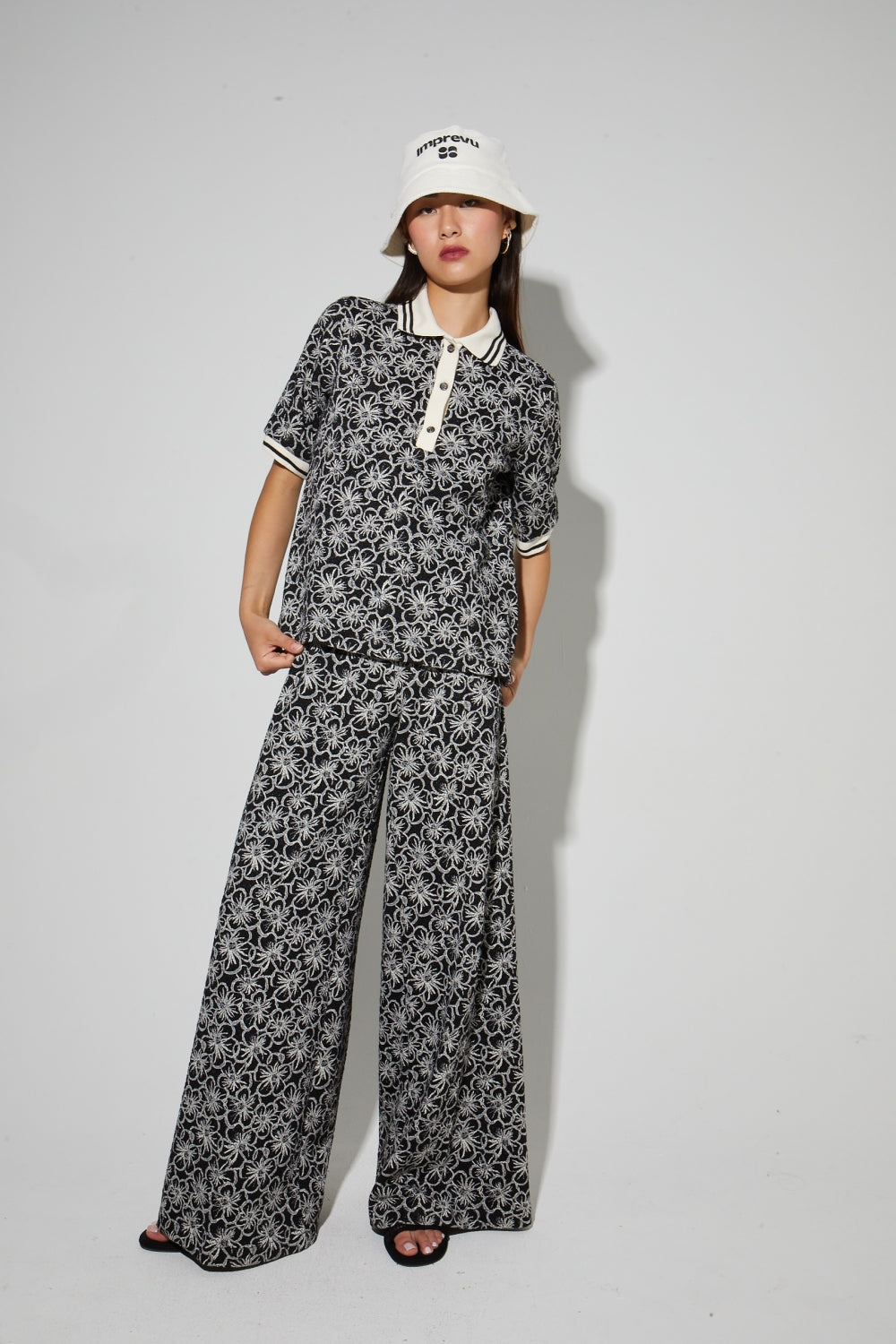 Polo Panama Flower Black, Fabriqué En Italie