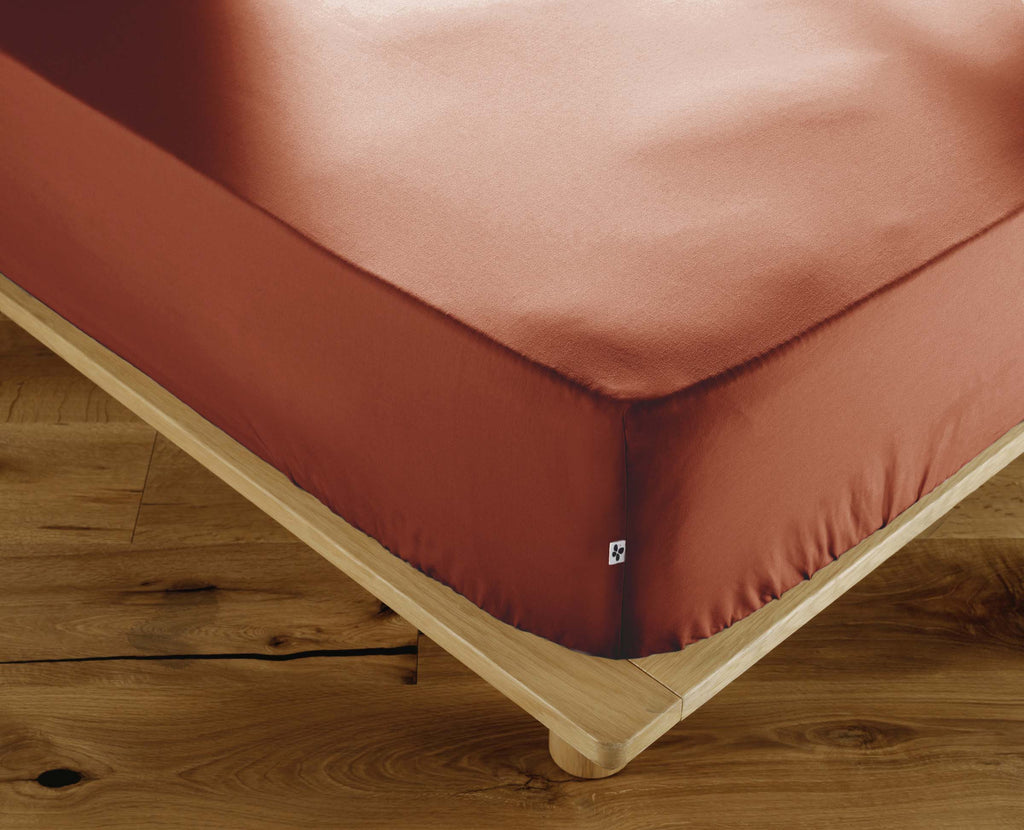 Perrine - Dra-på-lakan - Enfärgad percale - Terrakotta