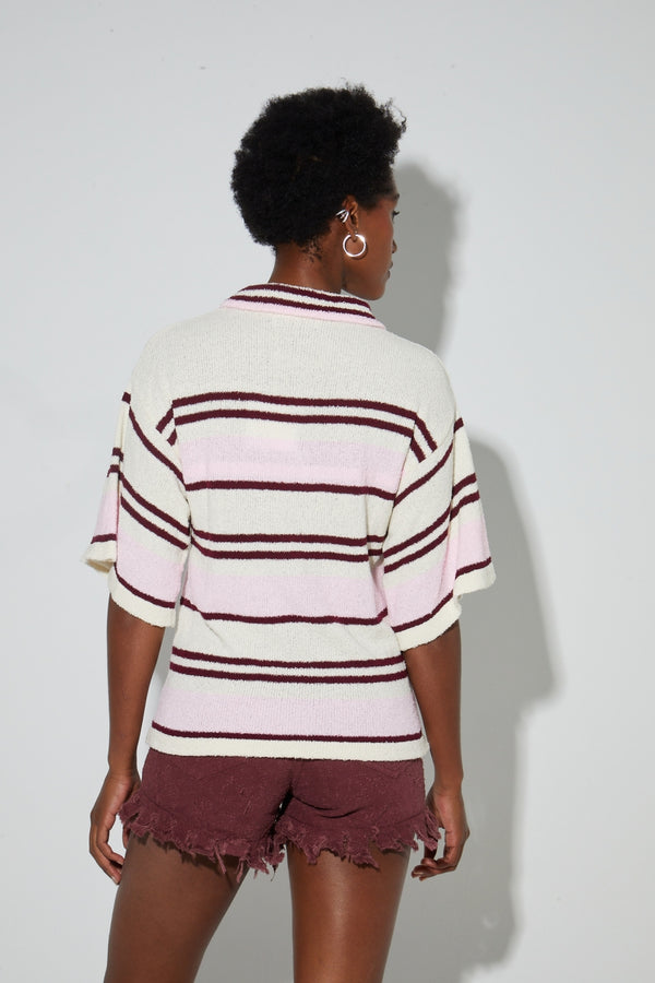 Polo Ralphy Burgundy Stripes In Cotton Terry Yarn, Made In Italy