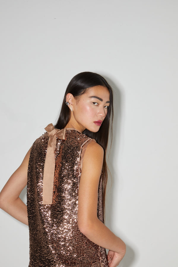 Foxy Top In Bronze Sequins, Made In Italy