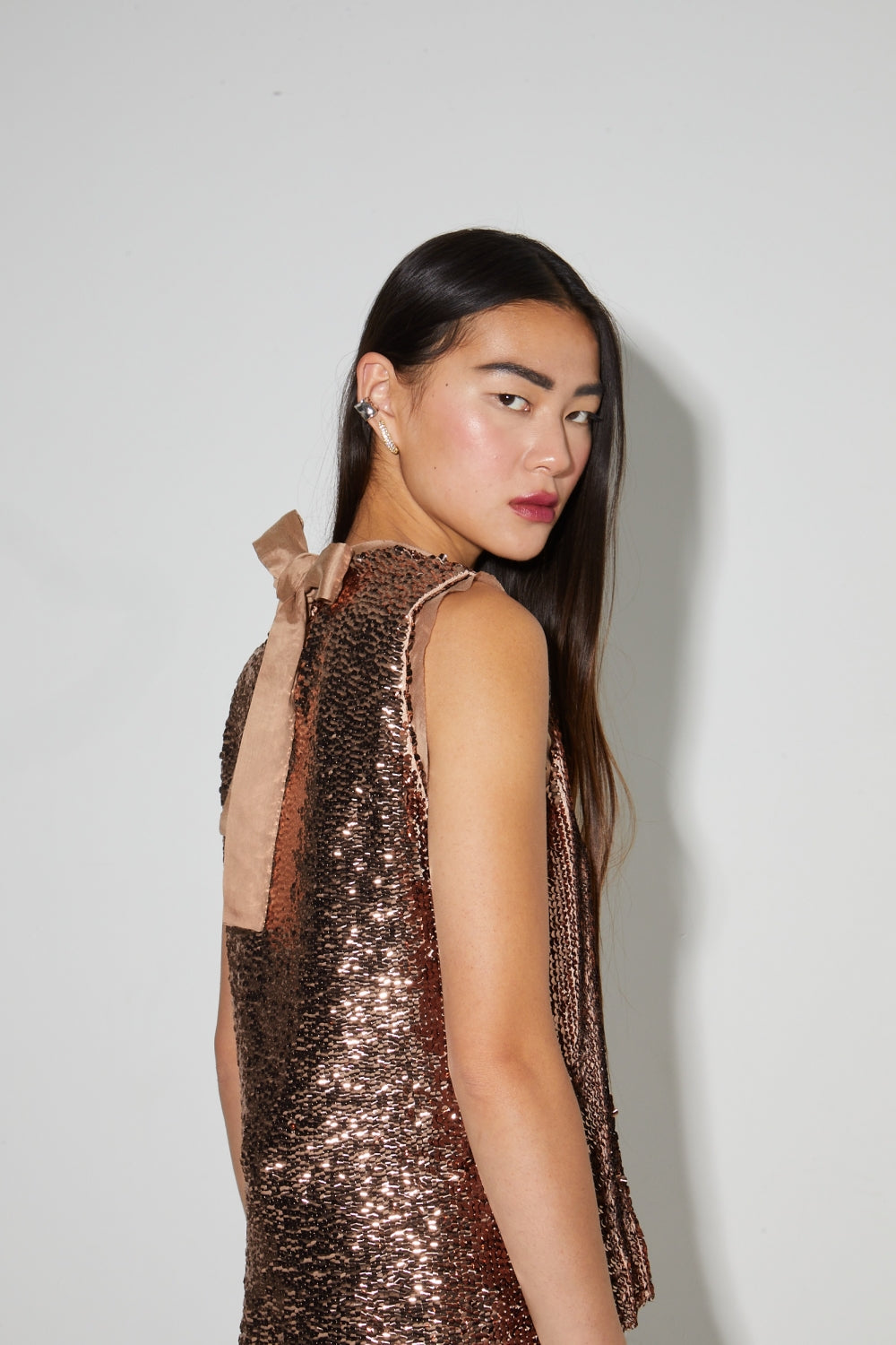 Top Foxy En Sequins Bronze, Fabriqué En Italie