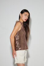 Top Foxy En Sequins Bronze, Fabriqué En Italie
