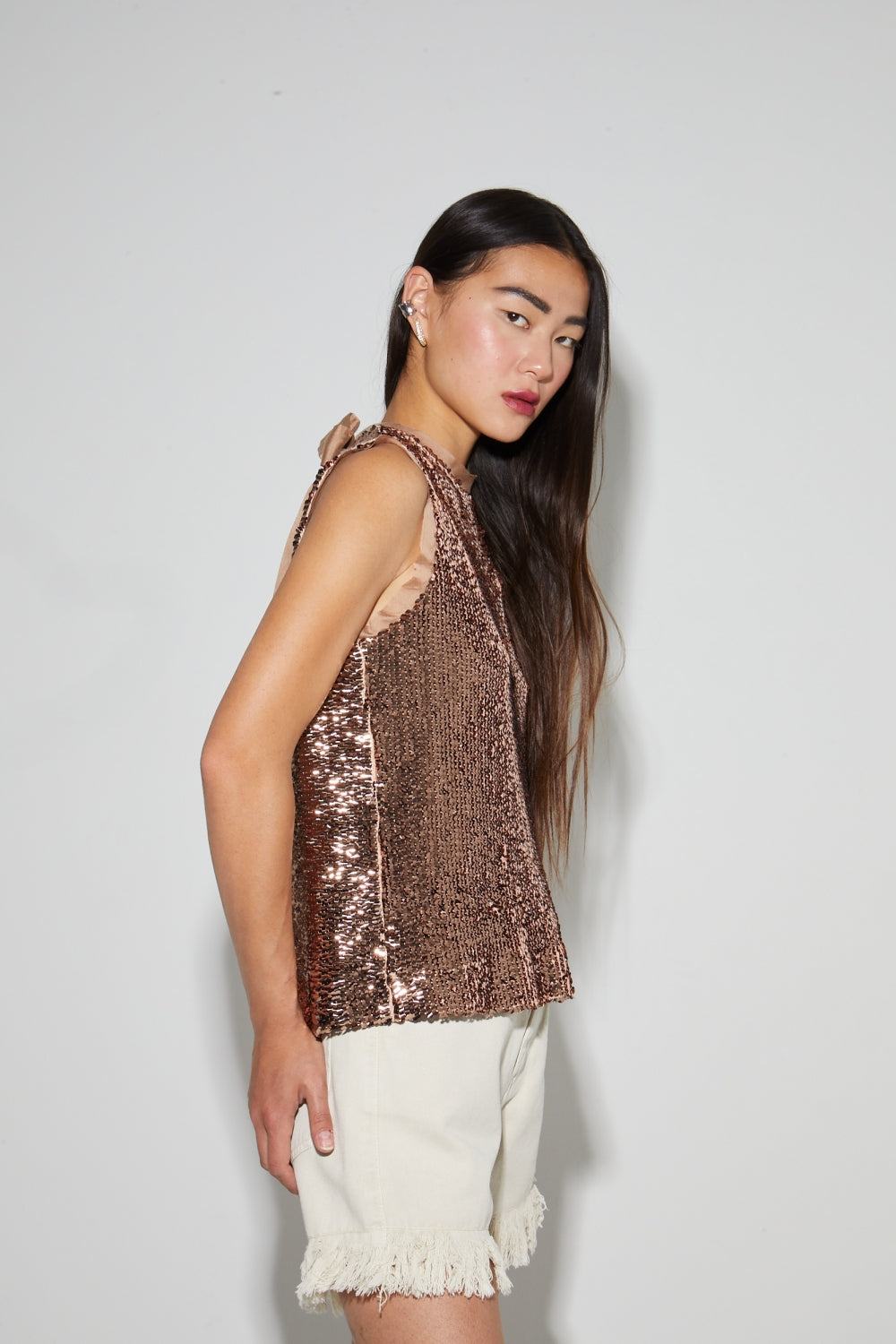 Top Foxy En Sequins Bronze, Fabriqué En Italie