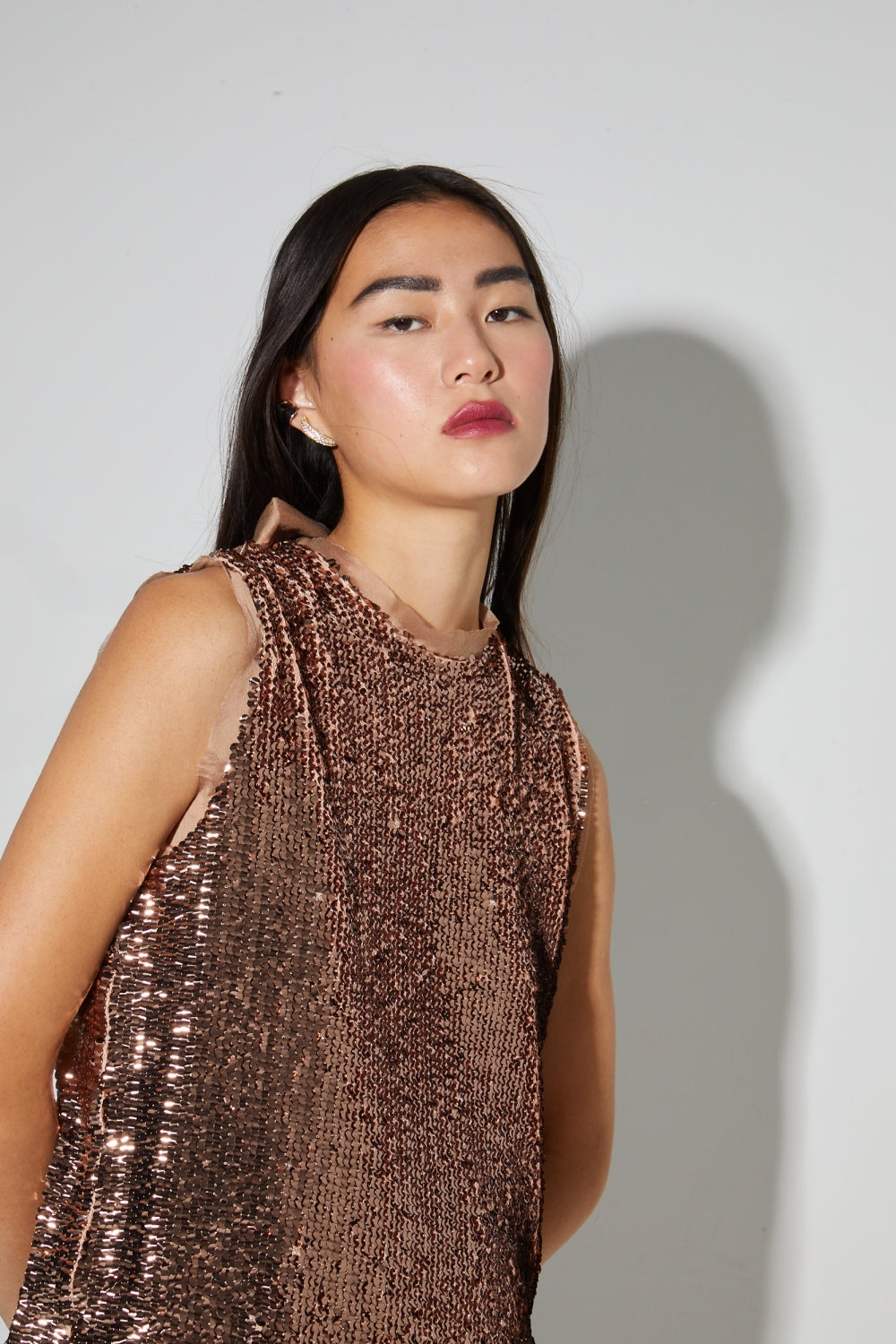 Top Foxy En Sequins Bronze, Fabriqué En Italie