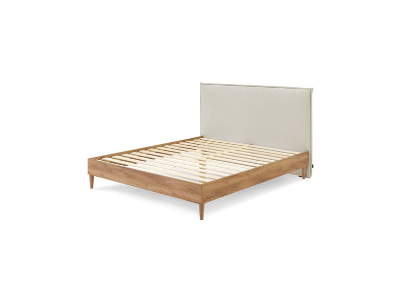 Lit Avec Lattes Massives Pieds En Bois Naturel - Cara - Beige