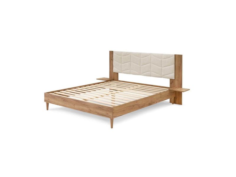 Lit Avec Lattes Massives Pieds En Bois Naturel - Leona - Beige