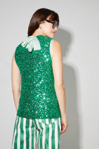 Top Foxy En Sequins Vert, Fabriqué En Italie