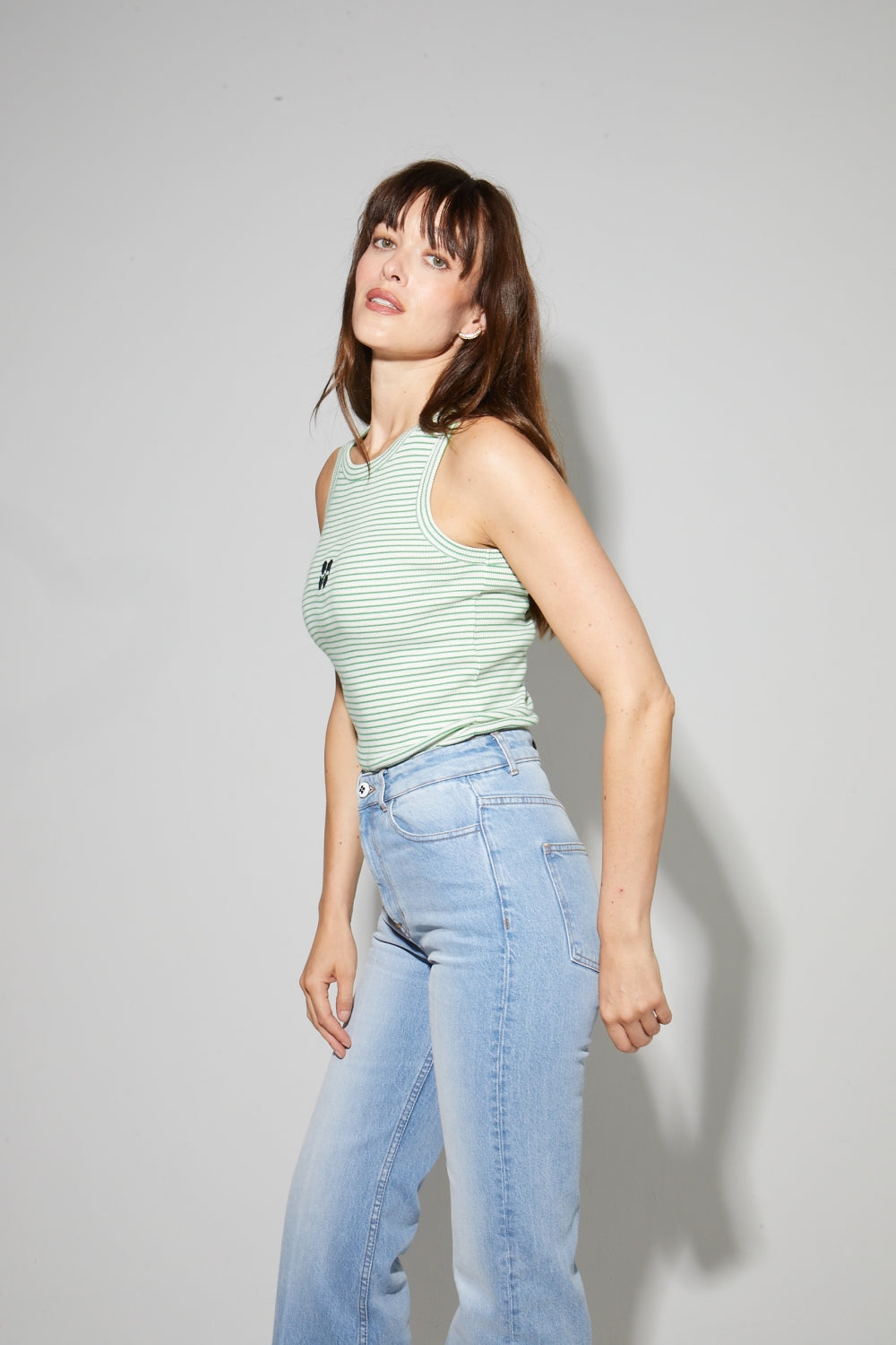 Théo Striped Green Top Made In Portugal - Navy Blue