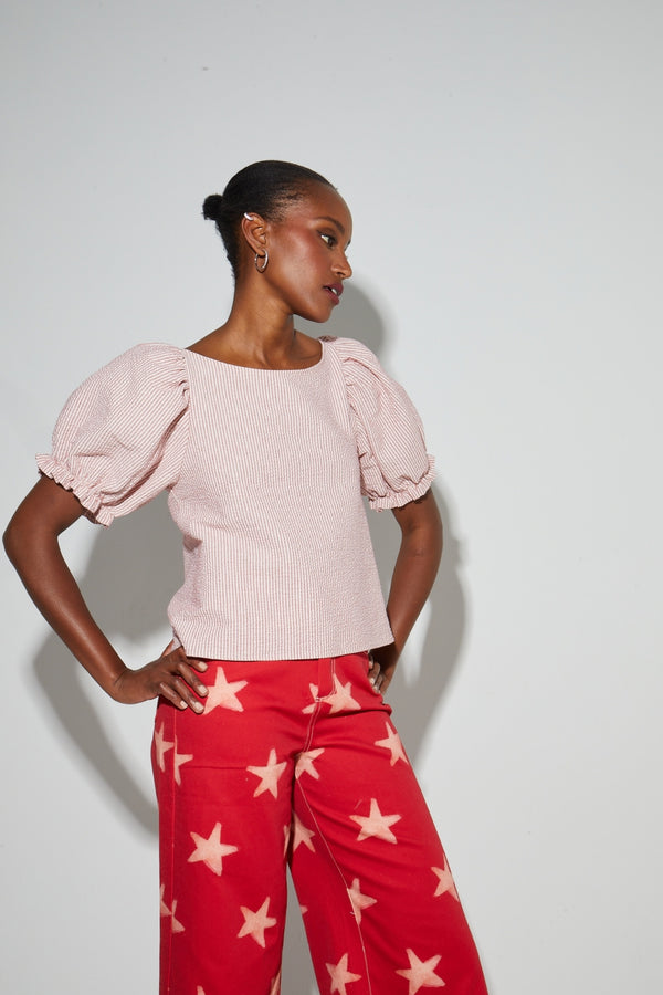 Yse Top, Red Embossed Stripes Made In Italy