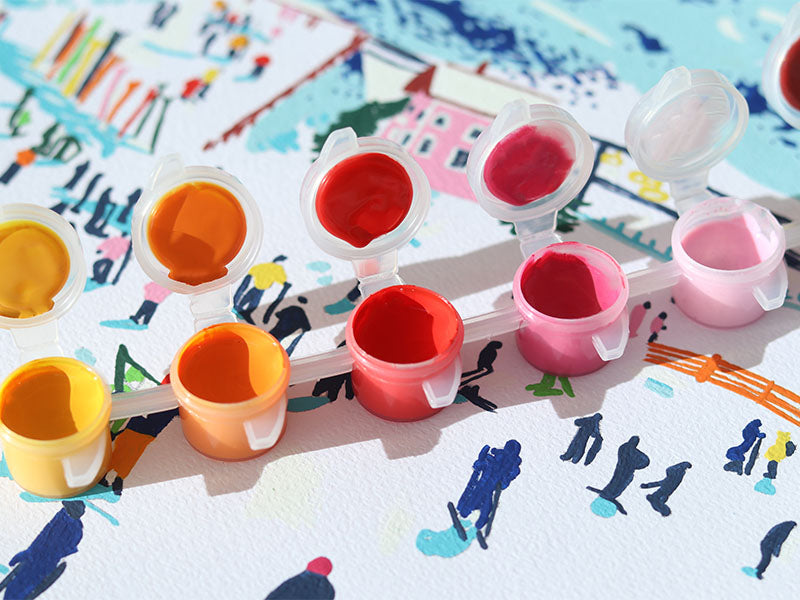 Coffret Peinture Au Numéro - Petit Pinceau - Skiing Among Montains Par Katie Smith
