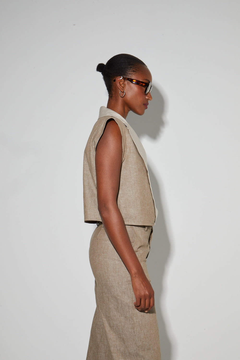 Veste Jade Sm En Lin Bicolore Brown Fabriquée En Italie