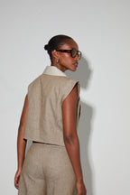 Veste Jade Sm En Lin Bicolore Brown Fabriquée En Italie