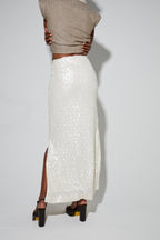 Longue Jupe Ginger A   Sequin Blanc, Fabriquée En Italie