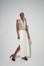 Longue Jupe Ginger A   Sequin Blanc, Fabriquée En Italie