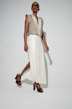 Longue Jupe Ginger A   Sequin Blanc, Fabriquée En Italie