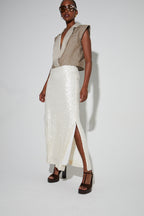 Longue Jupe Ginger A   Sequin Blanc, Fabriquée En Italie