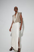 Longue Jupe Ginger A   Sequin Blanc, Fabriquée En Italie