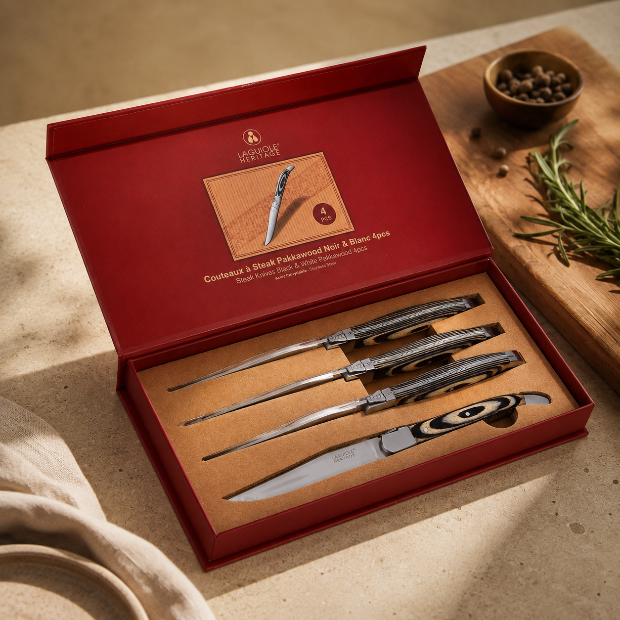 Estuche de 4 cuchillos para carne Laguiole Héritage