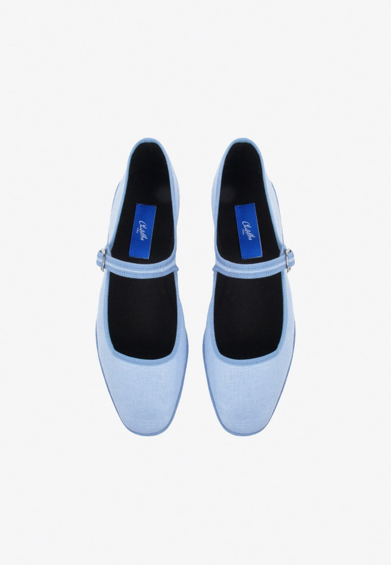 Furlanes Mary Janes - Sky Blue Linen - Femme