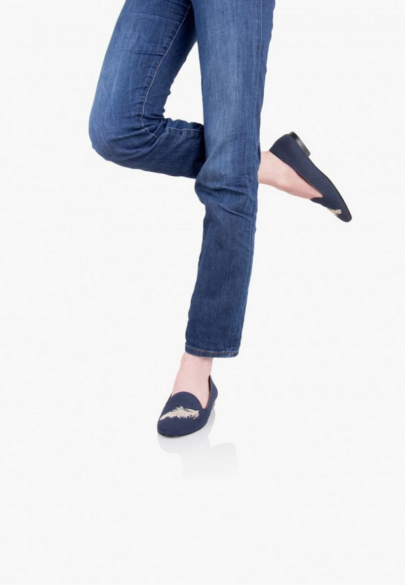 François Feather Canvas Slippers - Navy - Women