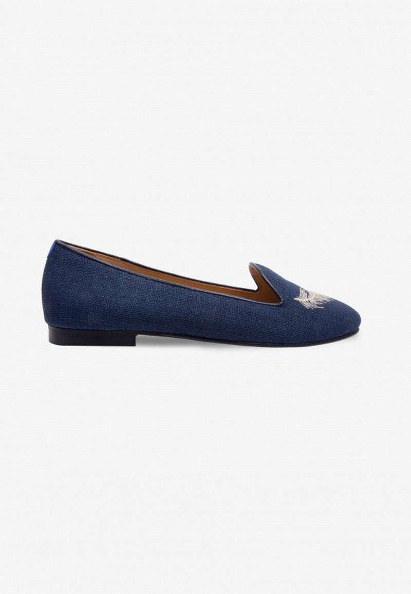 François Feather Canvas Slippers - Navy - Women