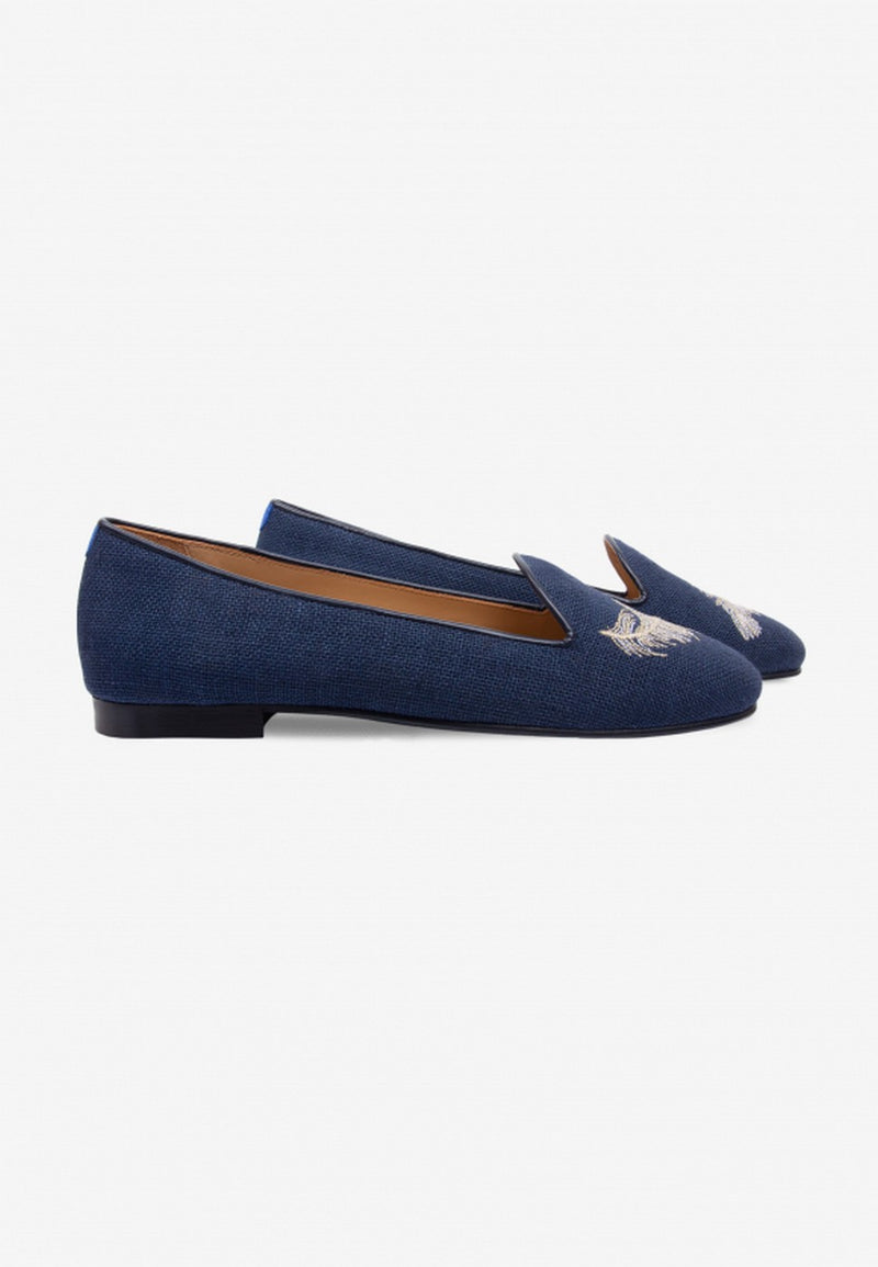 François Feather Canvas Slippers - Navy - Women