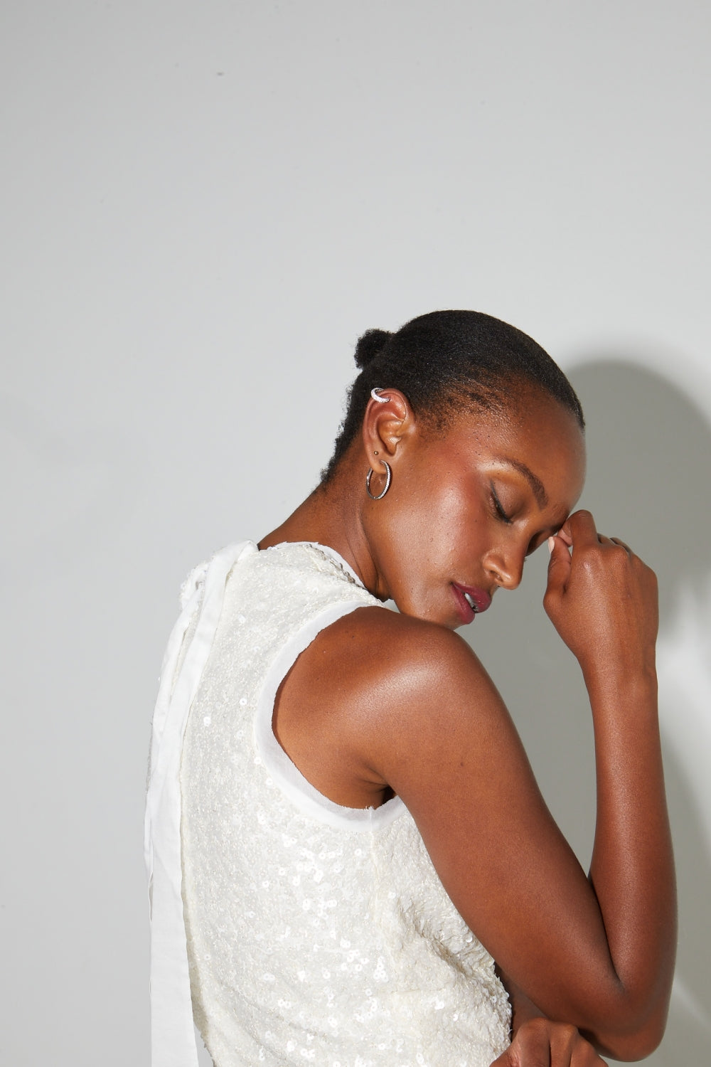 Top Foxy En Sequins Blanc, Fabriqué En Italie