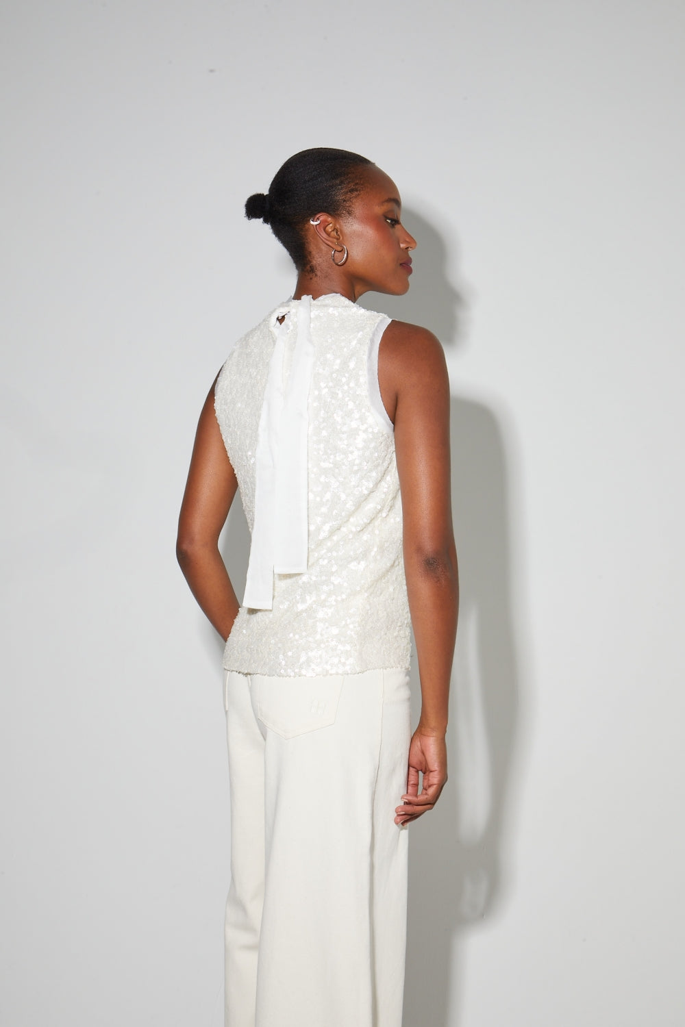 Top Foxy En Sequins Blanc, Fabriqué En Italie