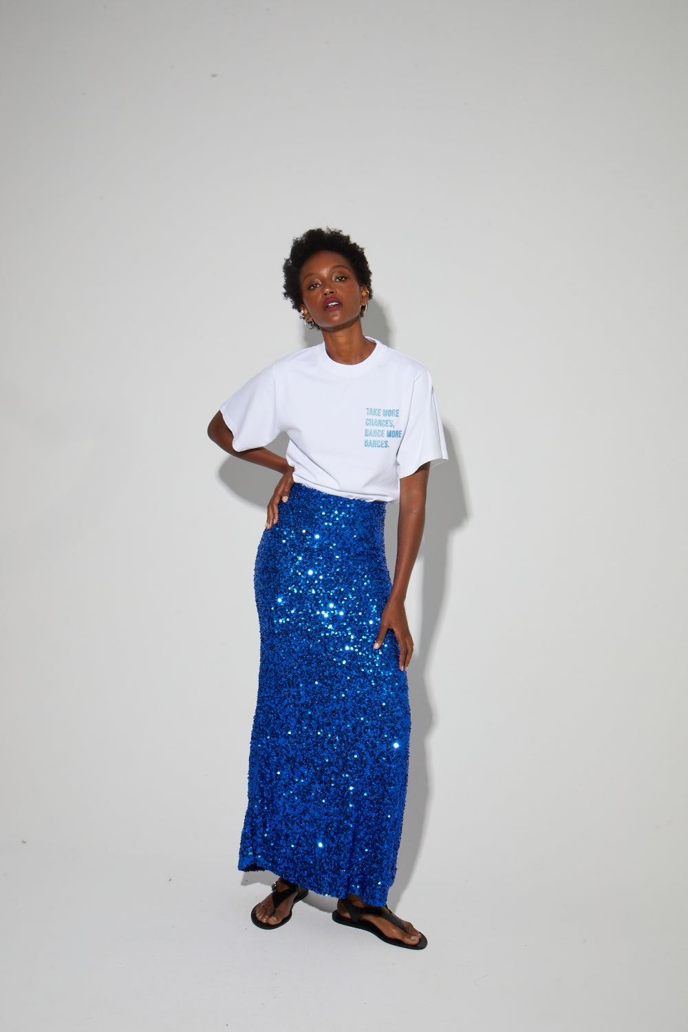 Longue Jupe Ginger A  Sequin Bleu, Fabriquée En Italie