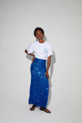 Longue Jupe Ginger A  Sequin Bleu, Fabriquée En Italie