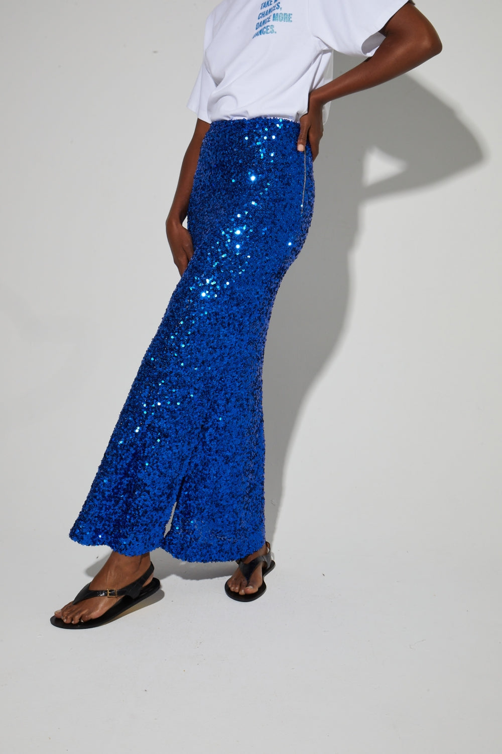Longue Jupe Ginger A  Sequin Bleu, Fabriquée En Italie