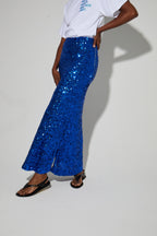 Longue Jupe Ginger A  Sequin Bleu, Fabriquée En Italie