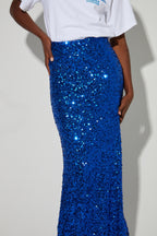 Longue Jupe Ginger A  Sequin Bleu, Fabriquée En Italie