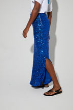 Longue Jupe Ginger A  Sequin Bleu, Fabriquée En Italie