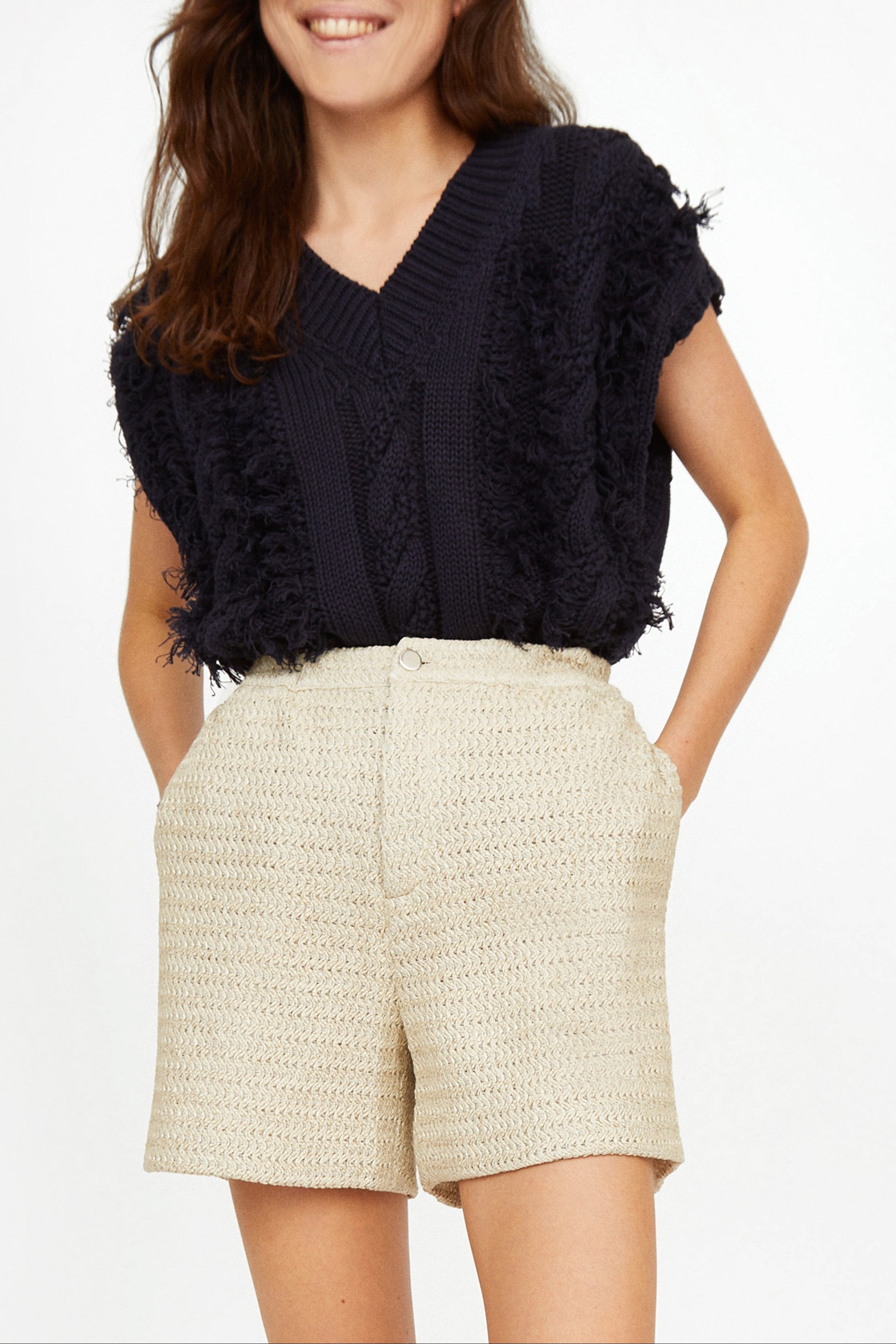 Short Laura Rafia - liso GREIGE