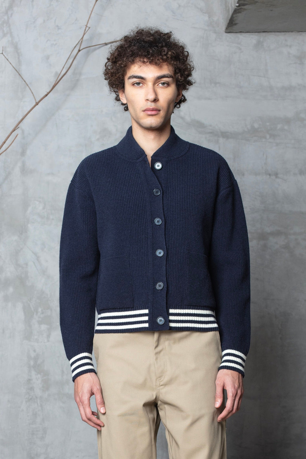 Cardigan Goldi En Laine D'Agneau - Marine - Homme