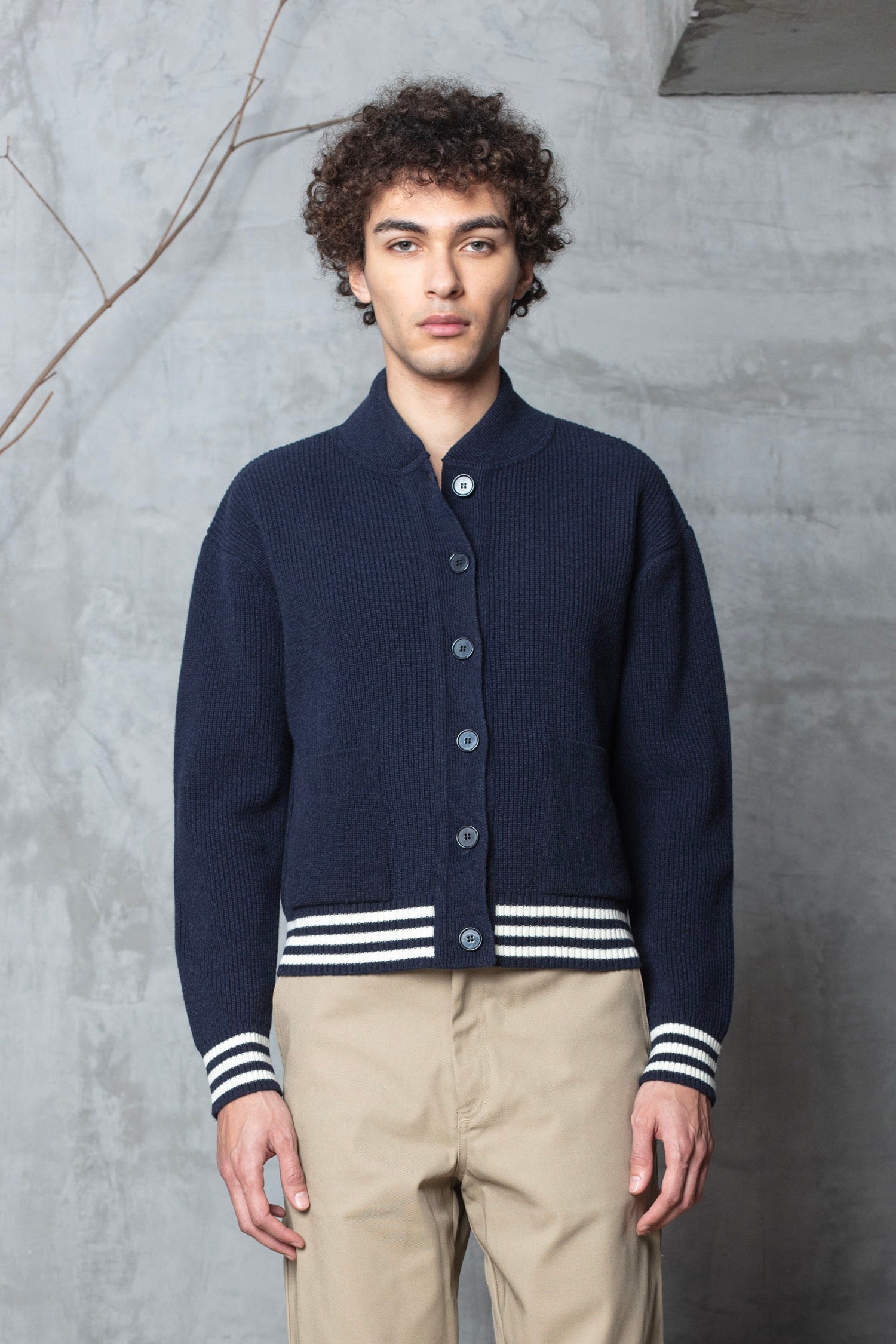 Cardigan Goldi En Laine D'Agneau - Marine - Homme