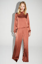 Pantalon Charlie Satin Viscose Cognac Fabriqué En Italie