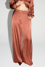Pantalon Charlie Satin Viscose Cognac Fabriqué En Italie