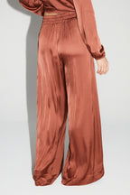 Pantalon Charlie Satin Viscose Cognac Fabriqué En Italie