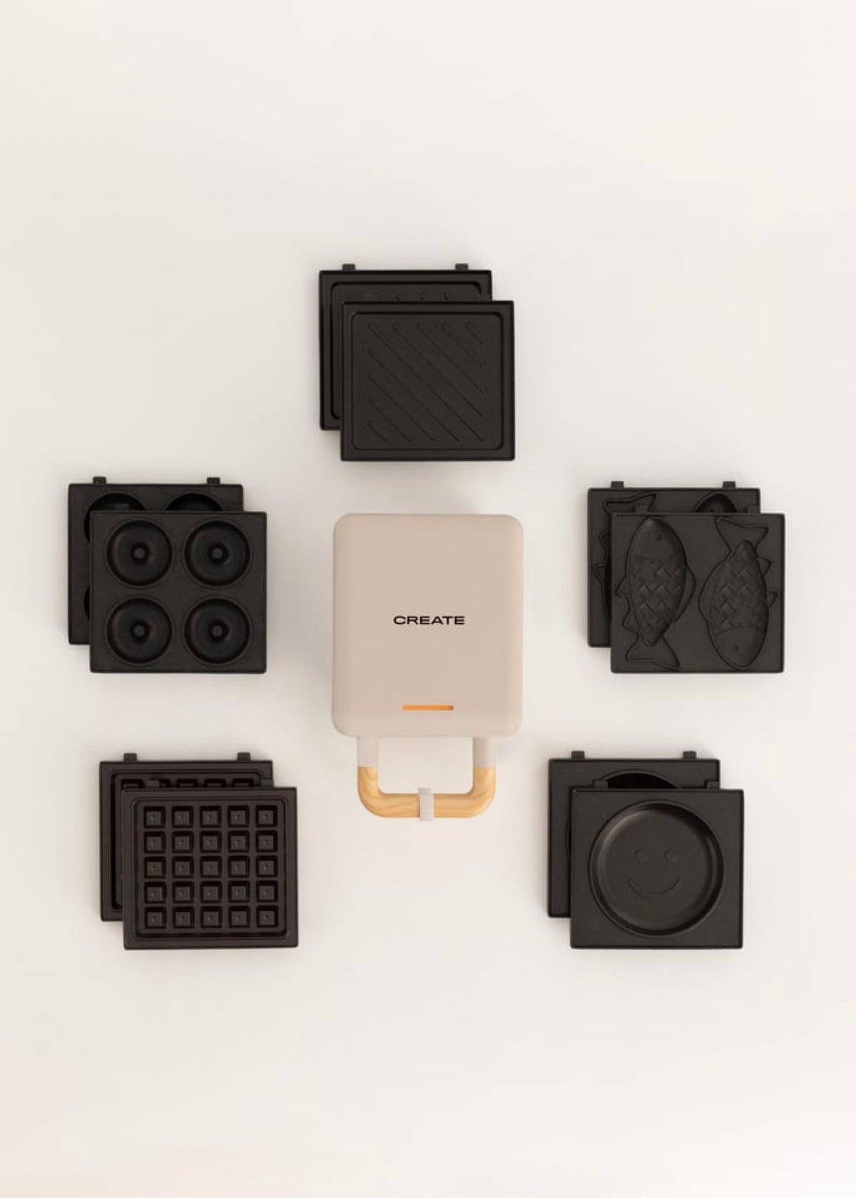 Stone Studio Individual Pack - Toastie Maker, Grill & Waffle Maker + Taiyaki Plate + Pancake Plate + Doughnut Plate - Sand