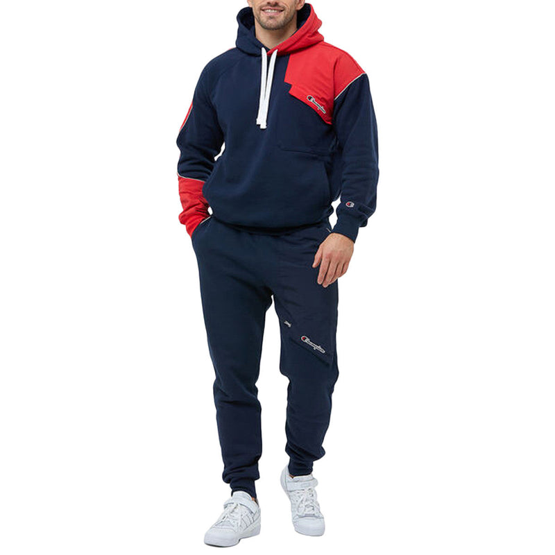 Sweat À Capuche Champion Reverse Weave Patchwork - Bleu