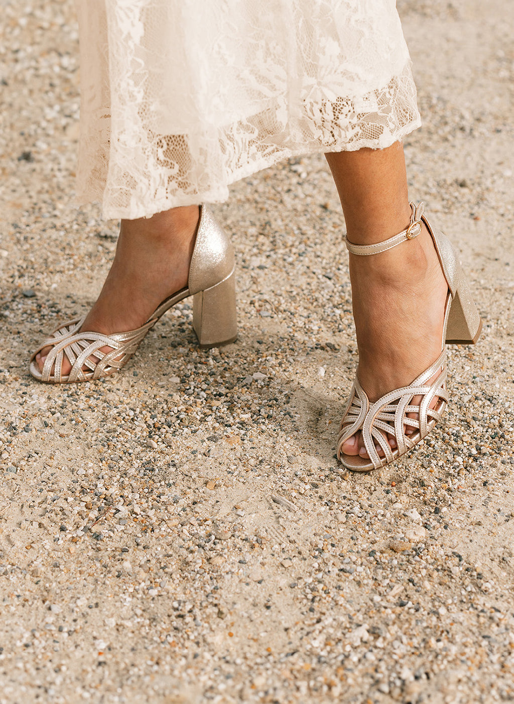 Sandales Ornella - Cuir Paillete - Dore Clair
