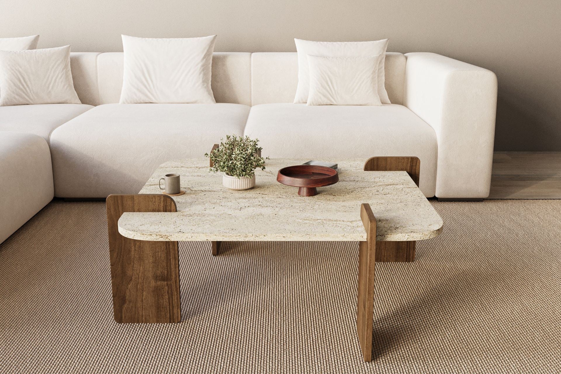 Afrolli - Table Basse - Travertine/Walnut