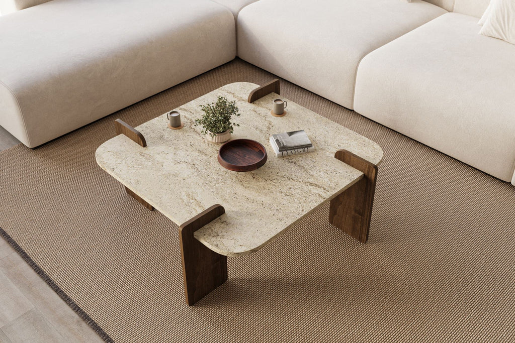 Afrolli - Table Basse - Travertine/Walnut