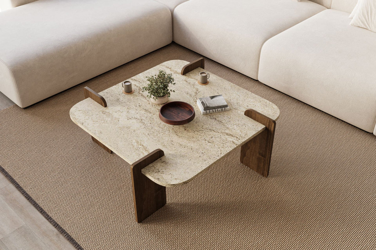 Afrolli - Table Basse - Travertine/Walnut