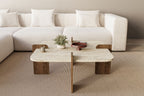 Poalla - Coffee Table - Travertine/Walnut