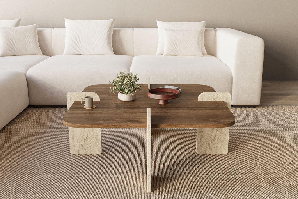 Poalla - Table Basse - Walnut/Travertine