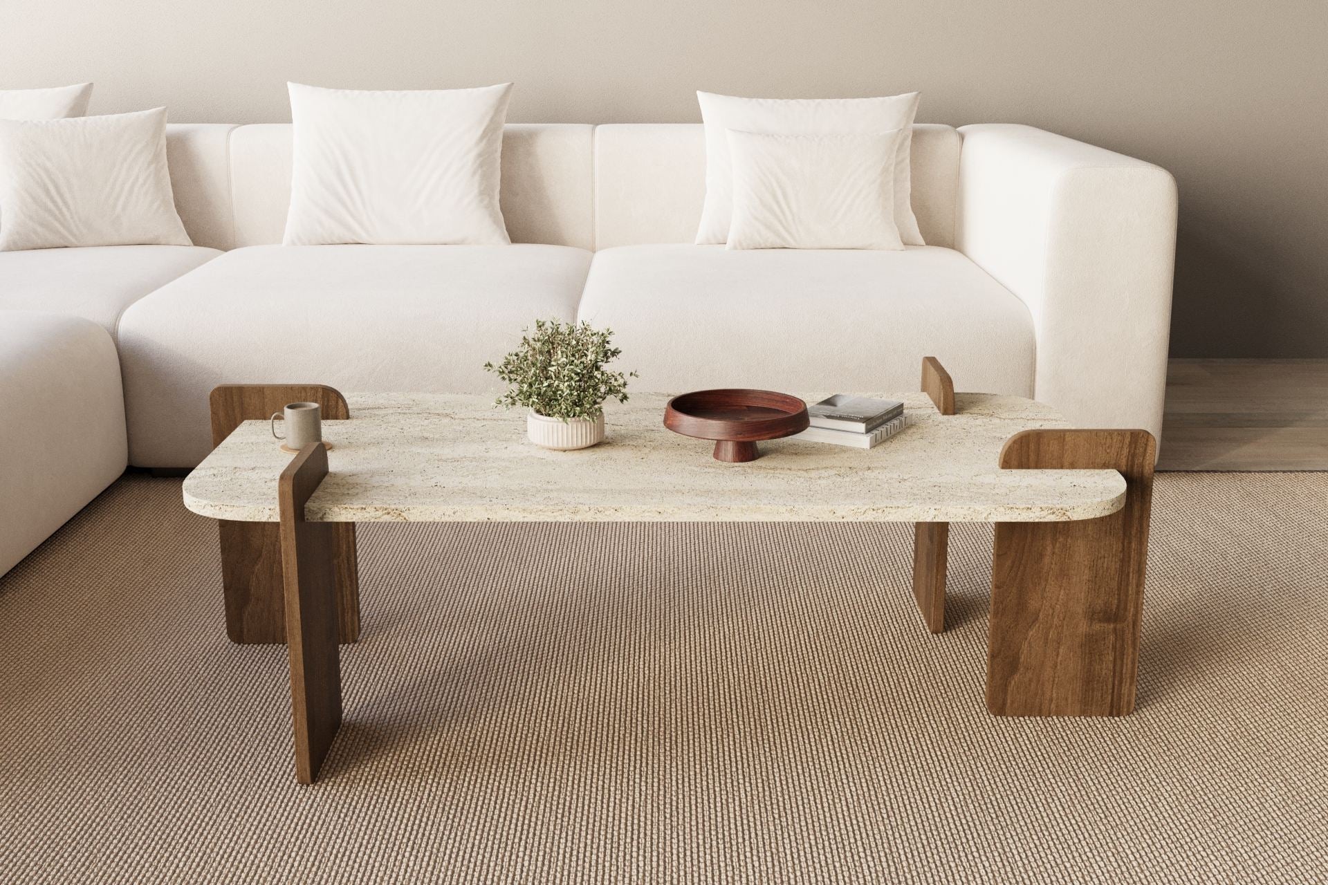 Leapiri - Coffee Table - Travertine/Walnut
